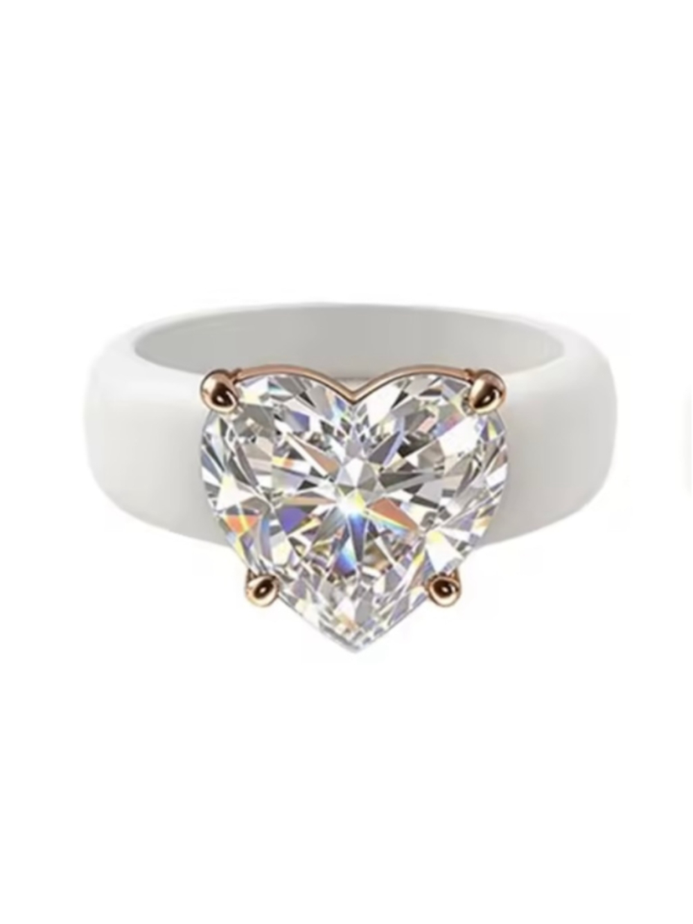 Silicone band flexible ring with large heart stone